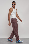 Купить Широкие спортивные брюки трикотажные мужские коричневого цвета 12932K, фото 3