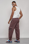 Купить Широкие спортивные брюки трикотажные мужские коричневого цвета 12932K, фото 5