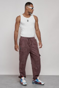 Купить Широкие спортивные брюки трикотажные мужские коричневого цвета 12932K, фото 6