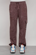 Купить Широкие спортивные брюки трикотажные мужские коричневого цвета 12932K, фото 7