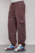 Купить Широкие спортивные брюки трикотажные мужские коричневого цвета 12932K, фото 8