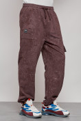 Купить Широкие спортивные брюки трикотажные мужские коричневого цвета 12932K, фото 9