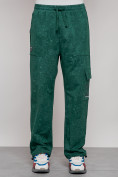 Купить Широкие спортивные брюки трикотажные мужские зеленого цвета 12932Z, фото 17