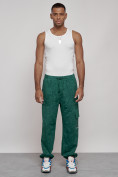 Купить Широкие спортивные брюки трикотажные мужские зеленого цвета 12932Z, фото 4