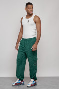 Купить Широкие спортивные брюки трикотажные мужские зеленого цвета 12932Z, фото 5