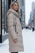 Купить Пальто зимнее утепленное с капюшоном женское бежевого цвета 1318B, фото 2