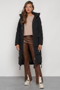 Купить Пальто утепленное с капюшоном зимнее женское черного цвета 132132Ch, фото 25