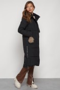 Купить Пальто утепленное с капюшоном зимнее женское черного цвета 132132Ch, фото 3