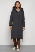 Купить Пальто утепленное с капюшоном зимнее женское темно-серого цвета 132132TC