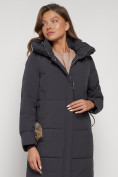 Купить Пальто утепленное с капюшоном зимнее женское темно-серого цвета 132132TC, фото 11