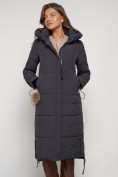 Купить Пальто утепленное с капюшоном зимнее женское темно-серого цвета 132132TC, фото 14