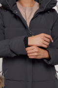Купить Пальто утепленное с капюшоном зимнее женское темно-серого цвета 132132TC, фото 15