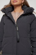 Купить Пальто утепленное с капюшоном зимнее женское темно-серого цвета 132132TC, фото 16
