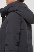 Купить Пальто утепленное с капюшоном зимнее женское темно-серого цвета 132132TC, фото 23