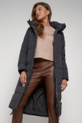 Купить Пальто утепленное с капюшоном зимнее женское темно-серого цвета 132132TC, фото 26