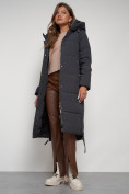 Купить Пальто утепленное с капюшоном зимнее женское темно-серого цвета 132132TC, фото 27