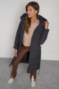 Купить Пальто утепленное с капюшоном зимнее женское темно-серого цвета 132132TC, фото 29