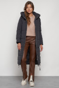 Купить Пальто утепленное с капюшоном зимнее женское темно-серого цвета 132132TC, фото 30