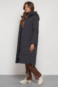 Купить Пальто утепленное с капюшоном зимнее женское темно-серого цвета 132132TC, фото 31