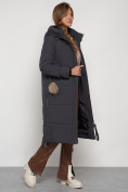 Купить Пальто утепленное с капюшоном зимнее женское темно-серого цвета 132132TC, фото 32