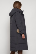 Купить Пальто утепленное с капюшоном зимнее женское темно-серого цвета 132132TC, фото 35