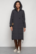 Купить Пальто утепленное с капюшоном зимнее женское темно-серого цвета 132132TC, фото 4
