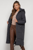 Купить Пальто утепленное с капюшоном зимнее женское темно-серого цвета 132132TC, фото 41