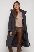 Купить Пальто утепленное с капюшоном зимнее женское темно-серого цвета 132132TC, фото 44