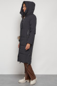Купить Пальто утепленное с капюшоном зимнее женское темно-серого цвета 132132TC, фото 5