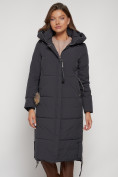 Купить Пальто утепленное с капюшоном зимнее женское темно-серого цвета 132132TC, фото 9