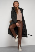 Купить Пальто утепленное с капюшоном зимнее женское темно-зеленого цвета 132132TZ, фото 22