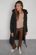 Купить Пальто утепленное с капюшоном зимнее женское темно-зеленого цвета 132132TZ, фото 24