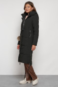 Купить Пальто утепленное с капюшоном зимнее женское темно-зеленого цвета 132132TZ, фото 6