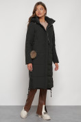 Купить Пальто утепленное с капюшоном зимнее женское темно-зеленого цвета 132132TZ, фото 7