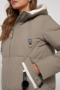 Купить Пальто утепленное с капюшоном зимнее женское бежевого цвета 132227B, фото 10
