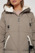 Купить Пальто утепленное с капюшоном зимнее женское бежевого цвета 132227B, фото 11