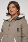 Купить Пальто утепленное с капюшоном зимнее женское бежевого цвета 132227B, фото 12