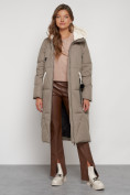 Купить Пальто утепленное с капюшоном зимнее женское бежевого цвета 132227B, фото 16