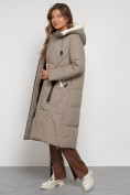 Купить Пальто утепленное с капюшоном зимнее женское бежевого цвета 132227B, фото 17
