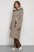 Купить Пальто утепленное с капюшоном зимнее женское бежевого цвета 132227B, фото 2