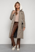 Купить Пальто утепленное с капюшоном зимнее женское бежевого цвета 132227B, фото 20