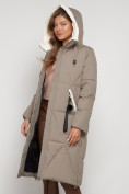 Купить Пальто утепленное с капюшоном зимнее женское бежевого цвета 132227B, фото 21