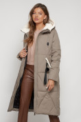 Купить Пальто утепленное с капюшоном зимнее женское бежевого цвета 132227B, фото 23