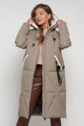 Купить Пальто утепленное с капюшоном зимнее женское бежевого цвета 132227B, фото 24