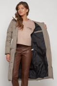 Купить Пальто утепленное с капюшоном зимнее женское бежевого цвета 132227B, фото 26