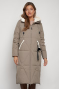 Купить Пальто утепленное с капюшоном зимнее женское бежевого цвета 132227B, фото 27