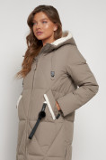 Купить Пальто утепленное с капюшоном зимнее женское бежевого цвета 132227B, фото 28