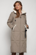 Купить Пальто утепленное с капюшоном зимнее женское бежевого цвета 132227B, фото 29