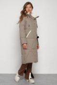 Купить Пальто утепленное с капюшоном зимнее женское бежевого цвета 132227B, фото 3