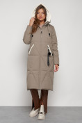 Купить Пальто утепленное с капюшоном зимнее женское бежевого цвета 132227B, фото 5